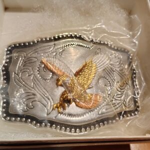 Two-Tone Eagle Western Belt Buckle - Gold & Silver